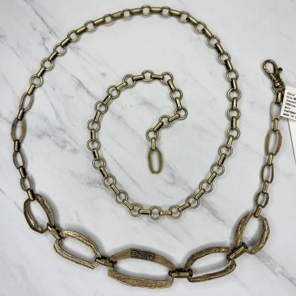 Chico's Free Spirit Gold Tone Chain Belt Medium/Large (M/L) ✨